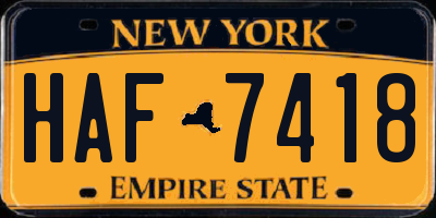 NY license plate HAF7418
