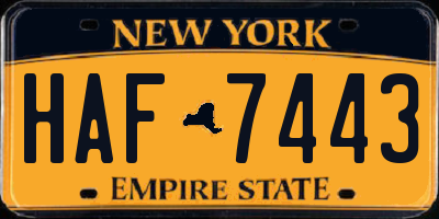 NY license plate HAF7443