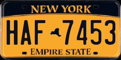 NY license plate HAF7453