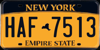 NY license plate HAF7513