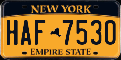 NY license plate HAF7530