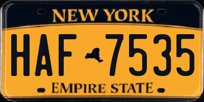 NY license plate HAF7535