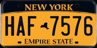 NY license plate HAF7576
