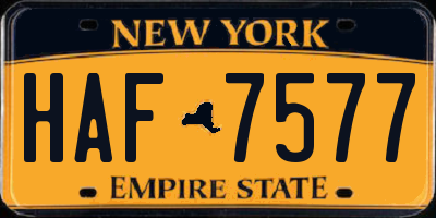 NY license plate HAF7577