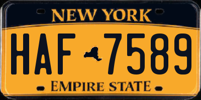 NY license plate HAF7589