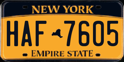 NY license plate HAF7605