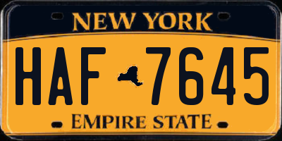 NY license plate HAF7645