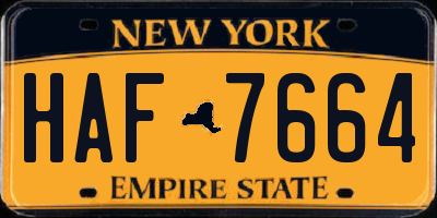NY license plate HAF7664