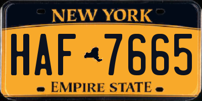 NY license plate HAF7665