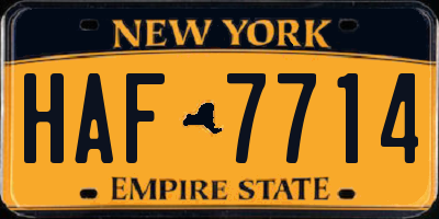 NY license plate HAF7714