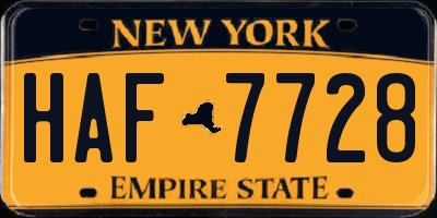 NY license plate HAF7728