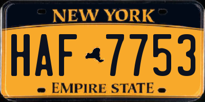 NY license plate HAF7753