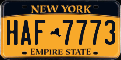 NY license plate HAF7773