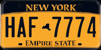 NY license plate HAF7774