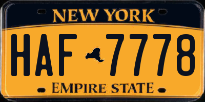 NY license plate HAF7778
