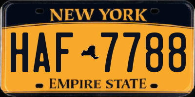 NY license plate HAF7788
