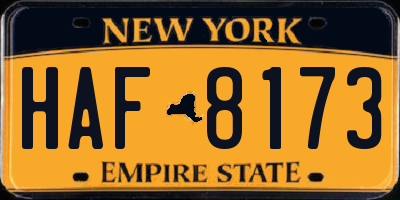 NY license plate HAF8173