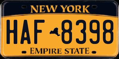 NY license plate HAF8398