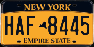 NY license plate HAF8445