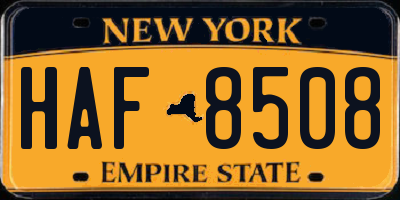 NY license plate HAF8508