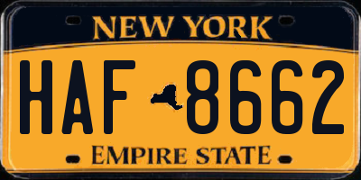 NY license plate HAF8662