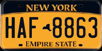 NY license plate HAF8863