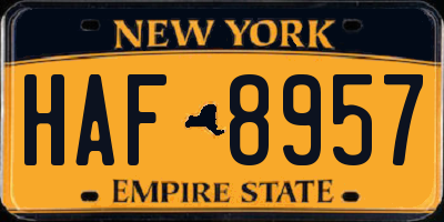 NY license plate HAF8957