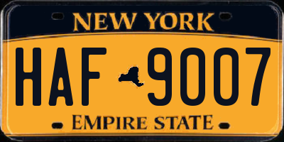 NY license plate HAF9007