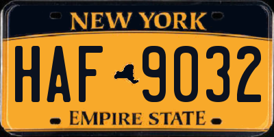 NY license plate HAF9032