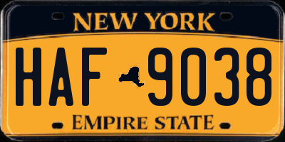 NY license plate HAF9038