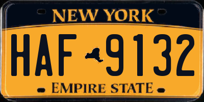 NY license plate HAF9132