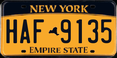 NY license plate HAF9135