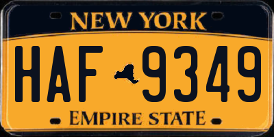 NY license plate HAF9349