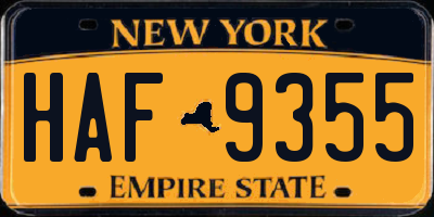 NY license plate HAF9355