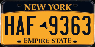 NY license plate HAF9363