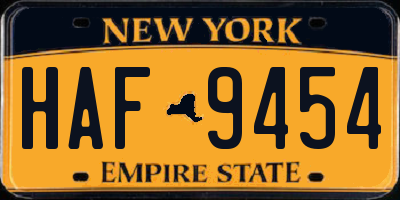 NY license plate HAF9454