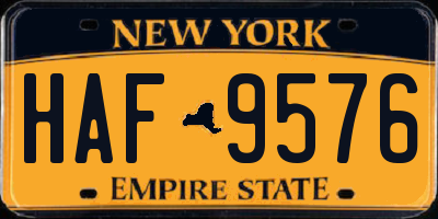 NY license plate HAF9576