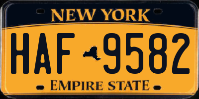 NY license plate HAF9582
