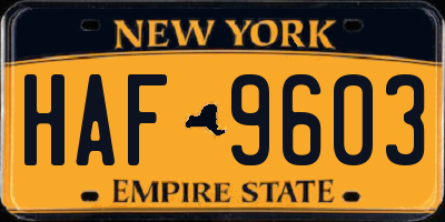 NY license plate HAF9603