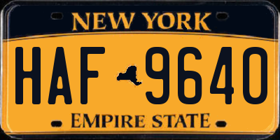 NY license plate HAF9640