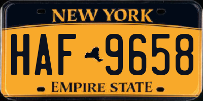 NY license plate HAF9658