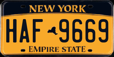 NY license plate HAF9669
