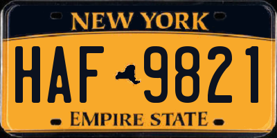 NY license plate HAF9821