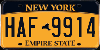 NY license plate HAF9914