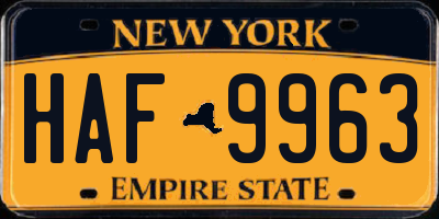NY license plate HAF9963