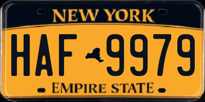 NY license plate HAF9979