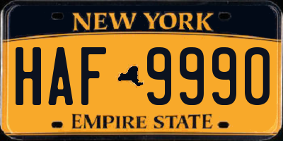 NY license plate HAF9990
