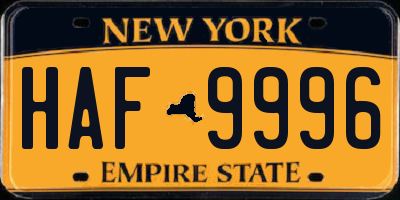 NY license plate HAF9996