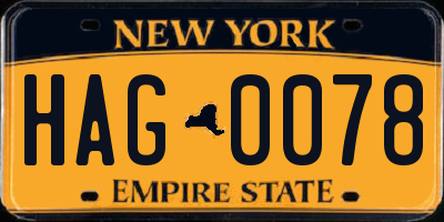 NY license plate HAG0078