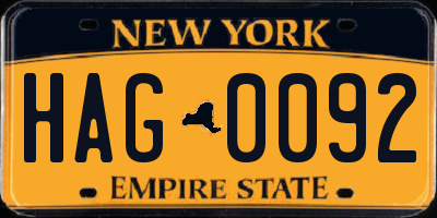 NY license plate HAG0092